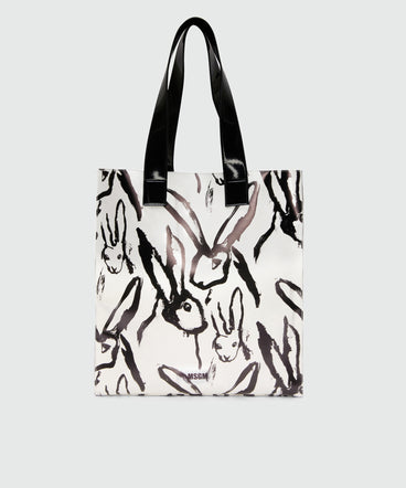 White canvas tote with "Sketched Bunnies" print