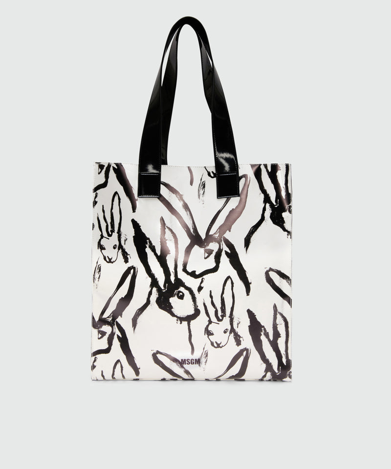 White canvas tote with "Sketched Bunnies" print 1 Women 