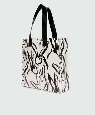 White canvas tote with "Sketched Bunnies" print