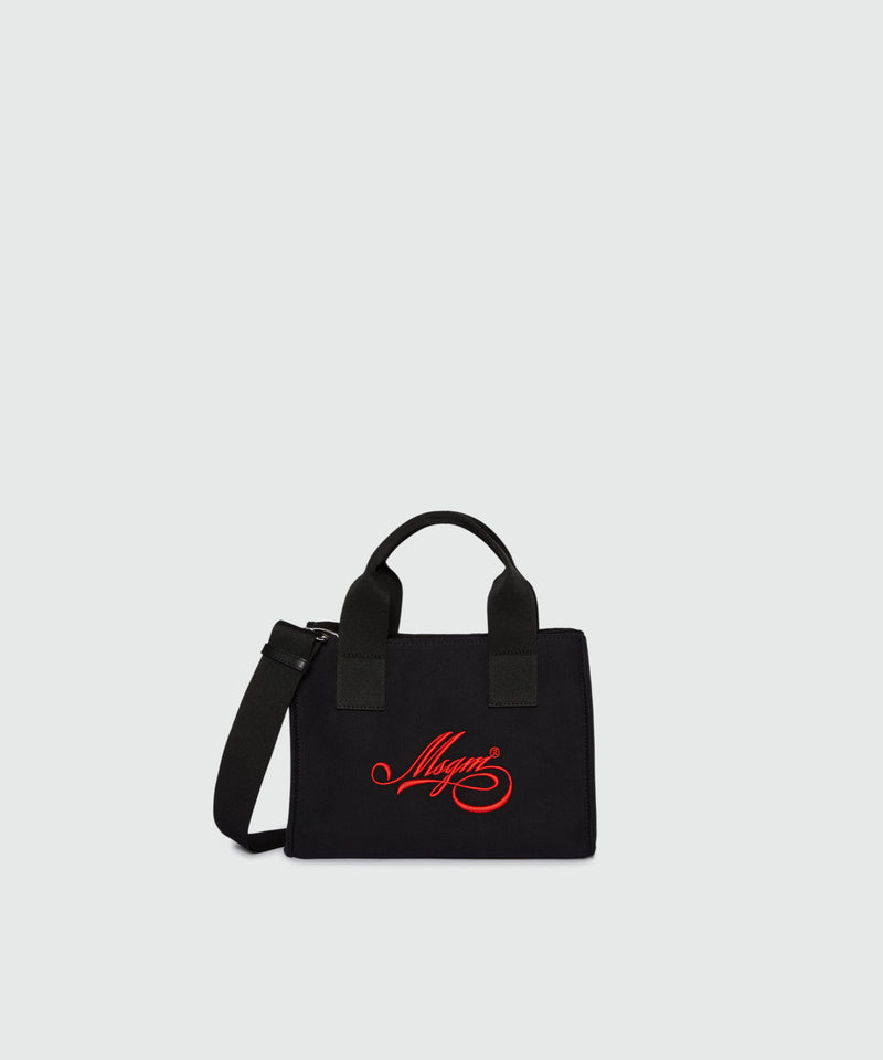 Black canvas micro tote with red cursive MSGM logo 18 Women 