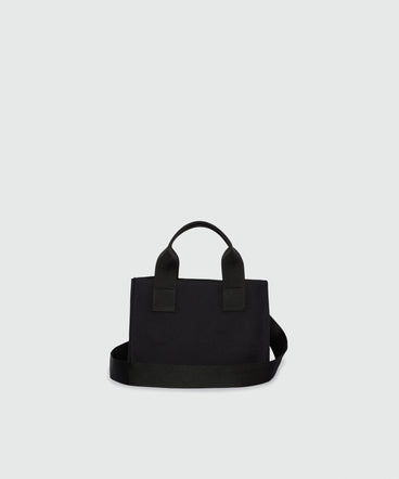 Black canvas micro tote with red cursive MSGM logo