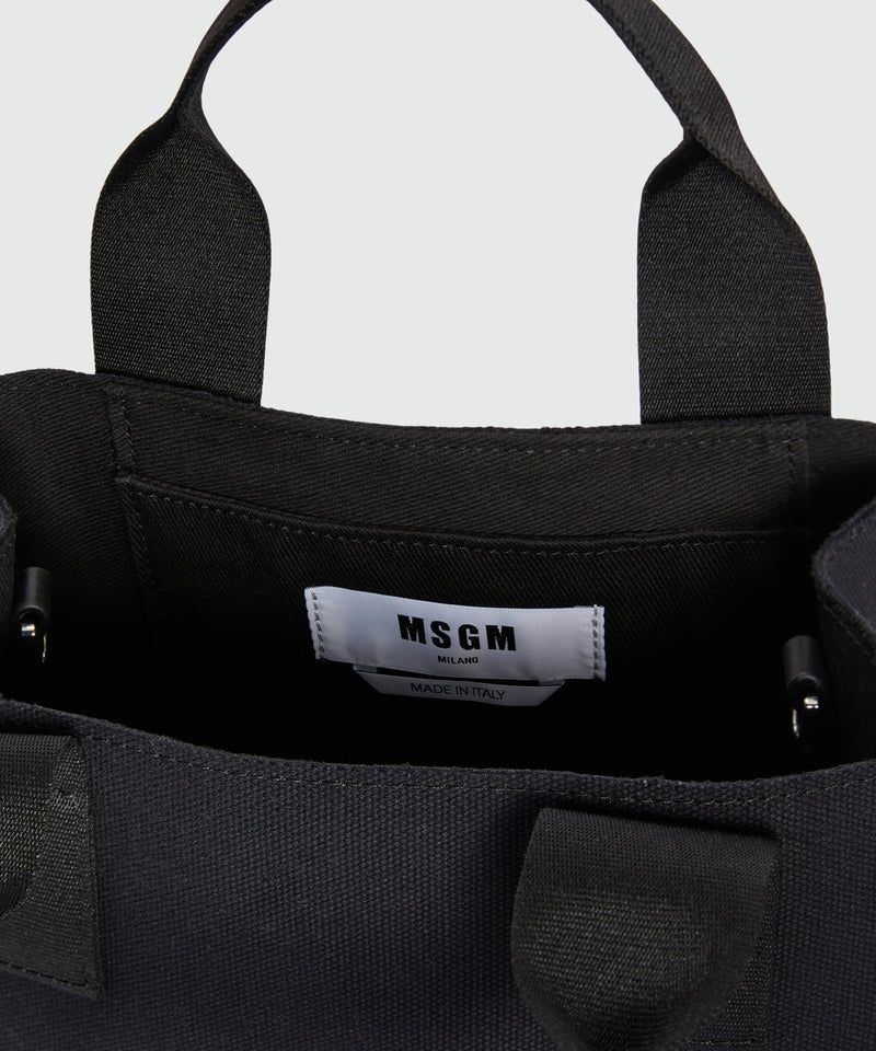 Black canvas micro tote with red cursive MSGM logo 18 Women 