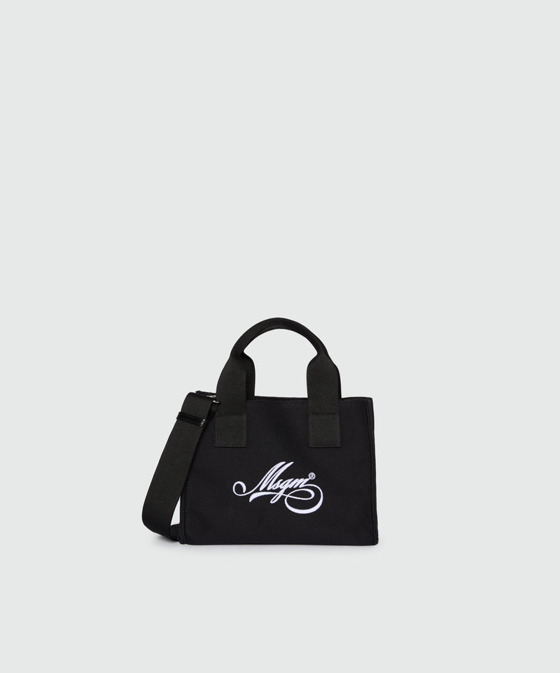 Black canvas micro tote with white cursive MSGM logo 01 Women 