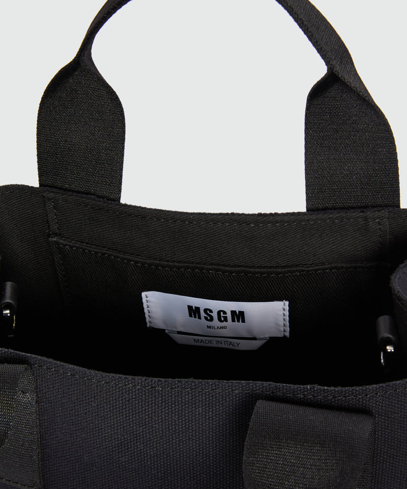 Black canvas micro tote with white cursive MSGM logo 01 Women 