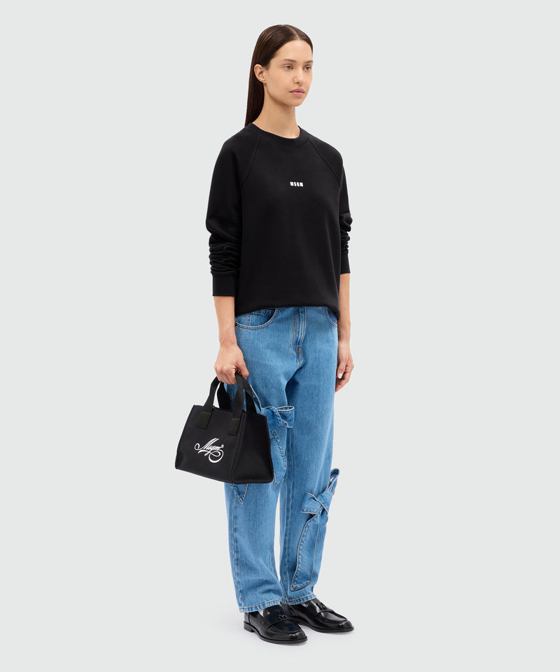 Black canvas micro tote with white cursive MSGM logo 01 Women 