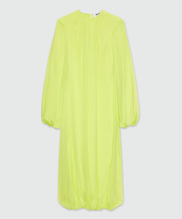 Long fluorescent yellow chiffon dress