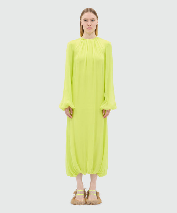Long fluorescent yellow chiffon dress