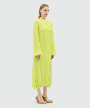 Long fluorescent yellow chiffon dress
