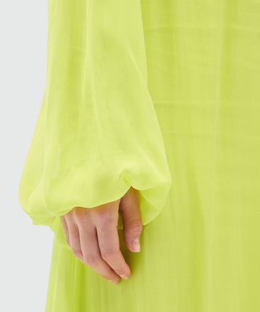 Long fluorescent yellow chiffon dress
