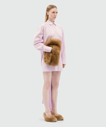 Pink poplin minidress with draped back