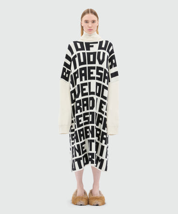 Caterina Frongia x MSGM White Knit Midi Dress with Black Lettering