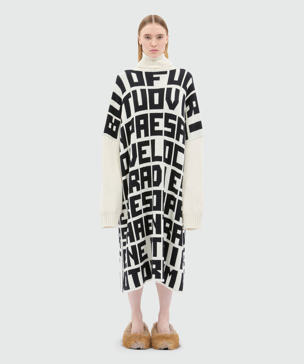 Caterina Frongia x MSGM White Knit Midi Dress with Black Lettering