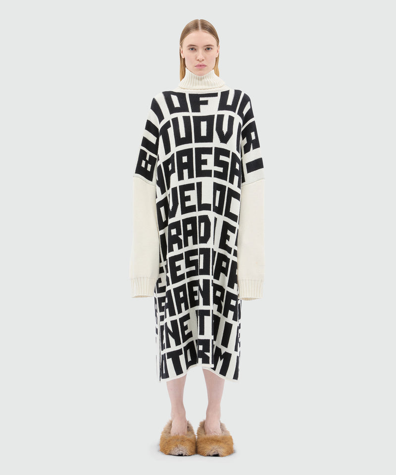 Caterina Frongia x MSGM White Knit Midi Dress with Black Lettering 02A Women 