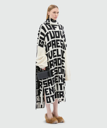 Caterina Frongia x MSGM White Knit Midi Dress with Black Lettering