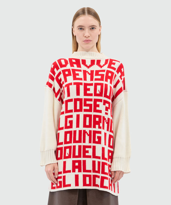Caterina Frongia x MSGM cream jacquard sweater with red lettering