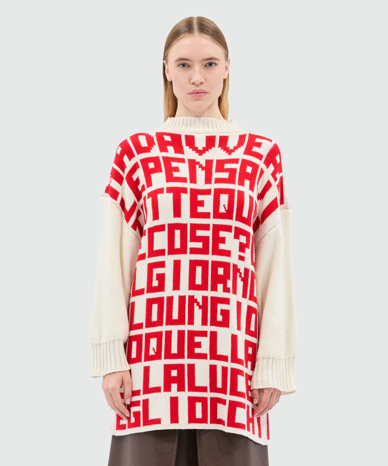 Caterina Frongia x MSGM cream jacquard sweater with red lettering 02B Women 