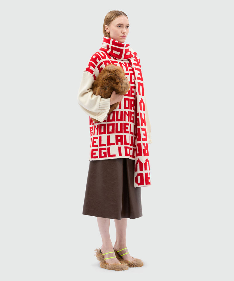 Caterina Frongia x MSGM cream jacquard sweater with red lettering 02B Women 