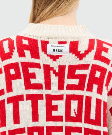 Caterina Frongia x MSGM cream jacquard sweater with red lettering