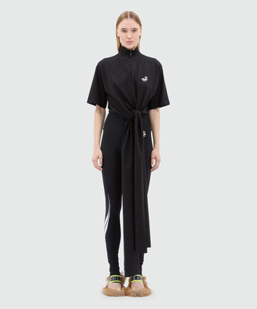 Black jersey T-shirt with tie-front