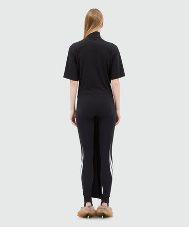 Black jersey T-shirt with tie-front