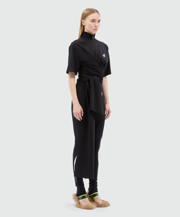 Black jersey T-shirt with tie-front