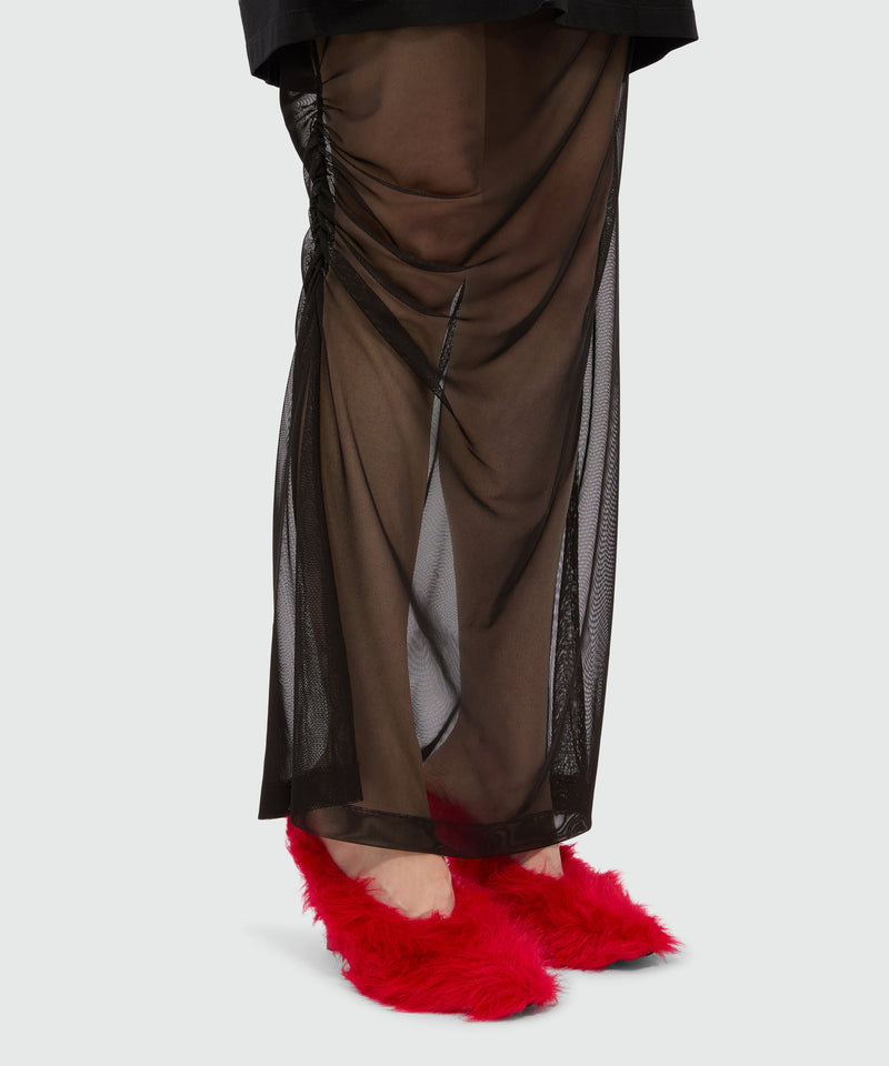 Long black dress in mixed tulle with "TOUGH" print 99 Women 