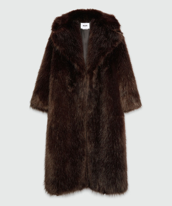 Long brown faux fur coat