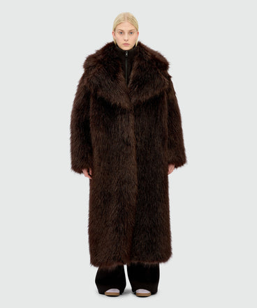 Long brown faux fur coat
