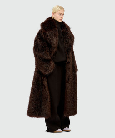 Long brown faux fur coat