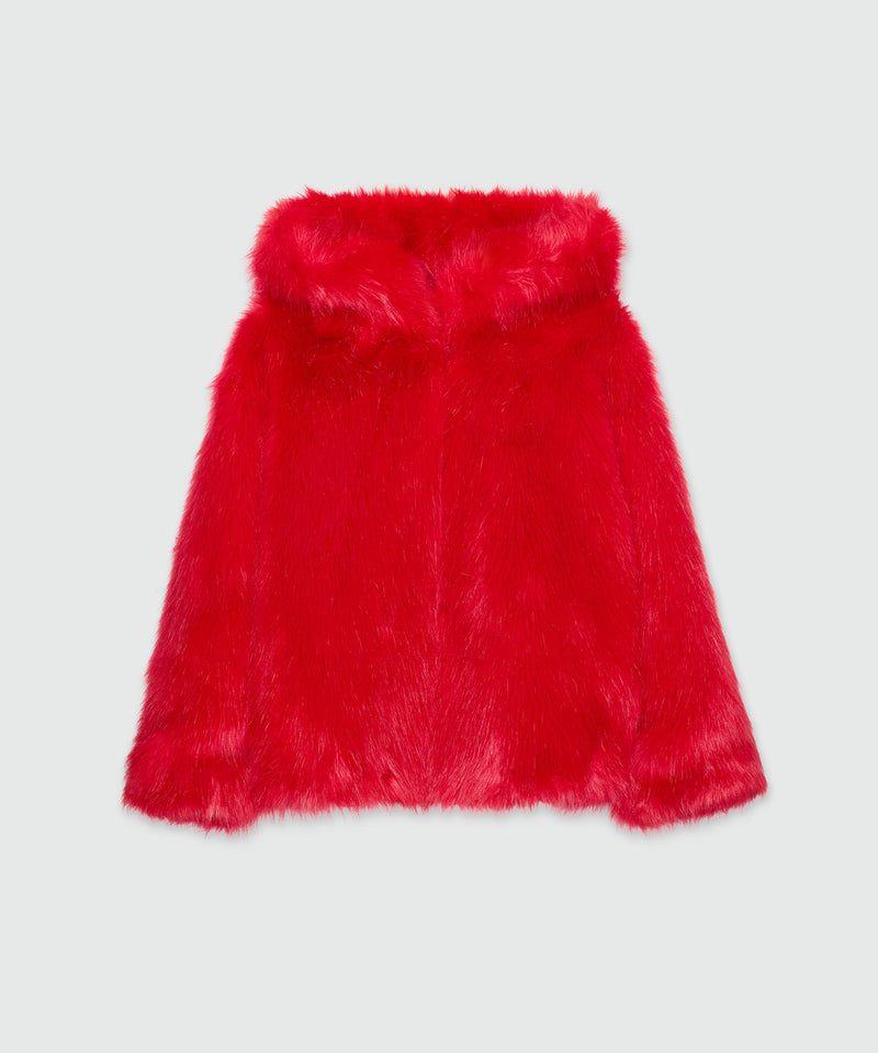 Cappotto rosso in eco-pelliccia con cappuccio 19 Donna 