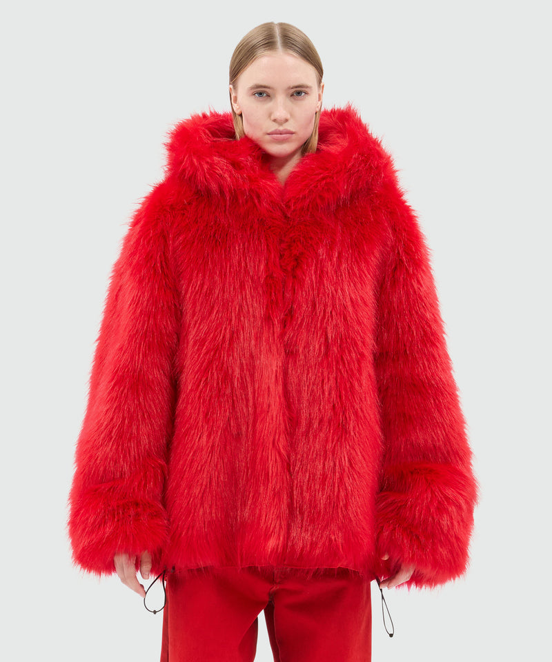 Cappotto rosso in eco-pelliccia con cappuccio 19 Donna 