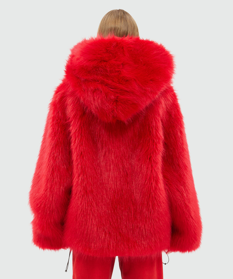 Cappotto rosso in eco-pelliccia con cappuccio 19 Donna 