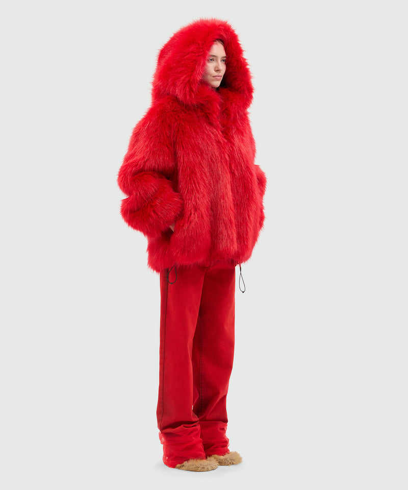 Cappotto rosso in eco-pelliccia con cappuccio 19 Donna 