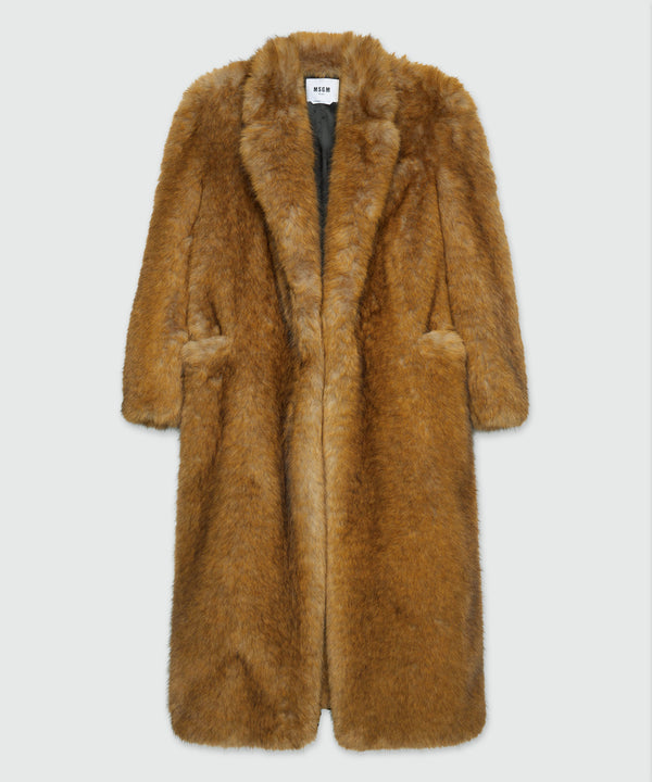 Long beige faux fur coat