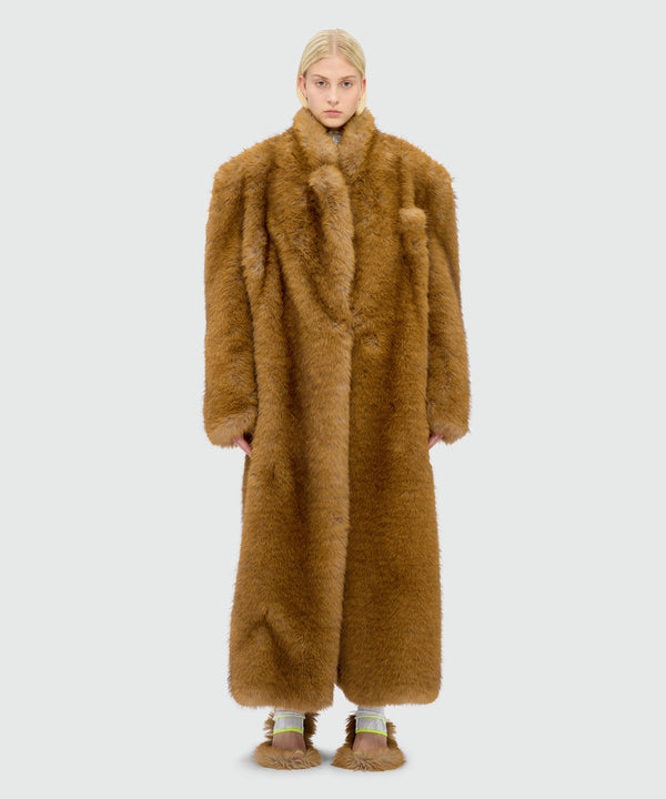 Long beige faux fur coat