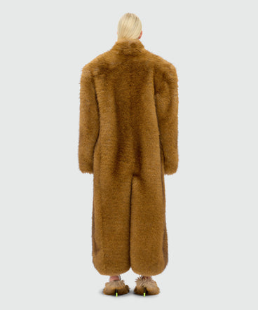 Long beige faux fur coat