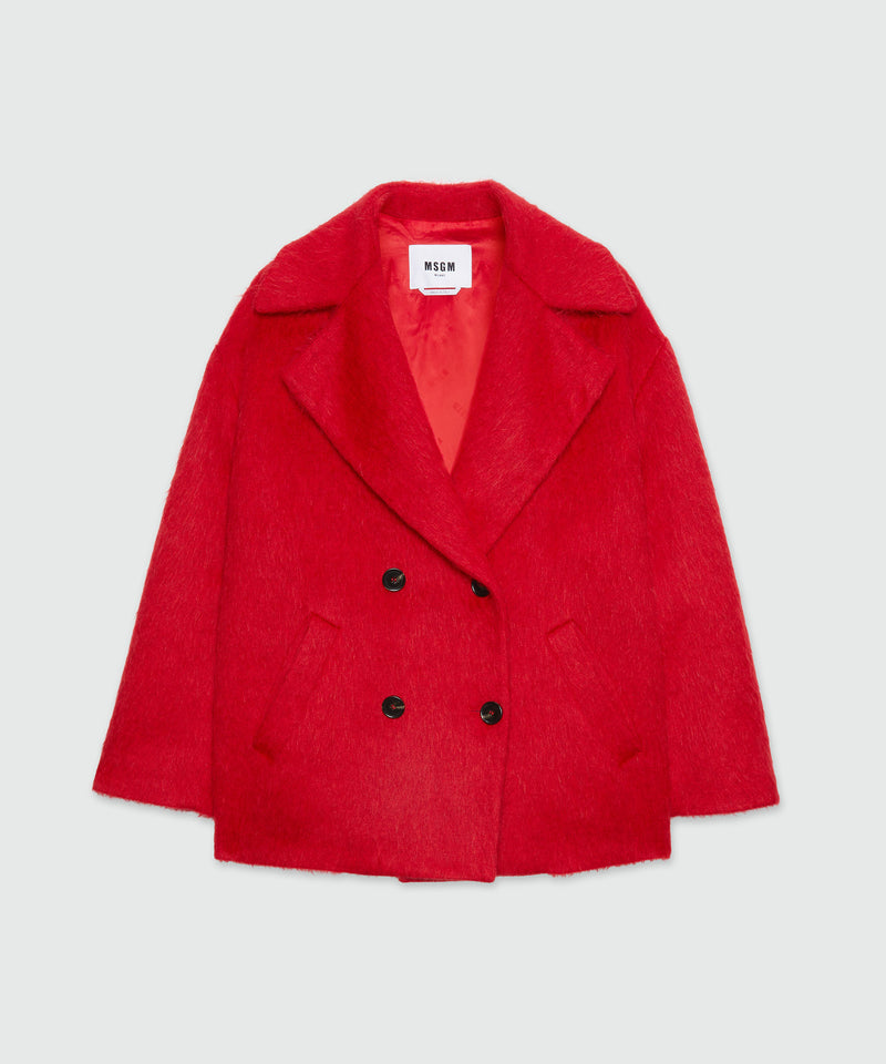 Short double-breasted coat in red brushed wool felt 19 Women 
