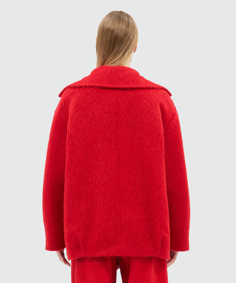 Short double-breasted coat in red brushed wool felt 19 Women 