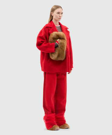 Short double-breasted coat in red brushed wool felt
