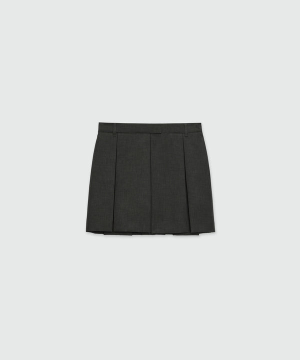 Charcoal pleated twill miniskirt