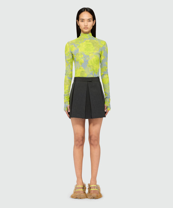 Charcoal pleated twill miniskirt