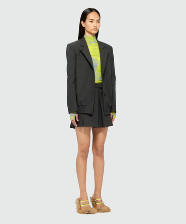 Charcoal pleated twill miniskirt