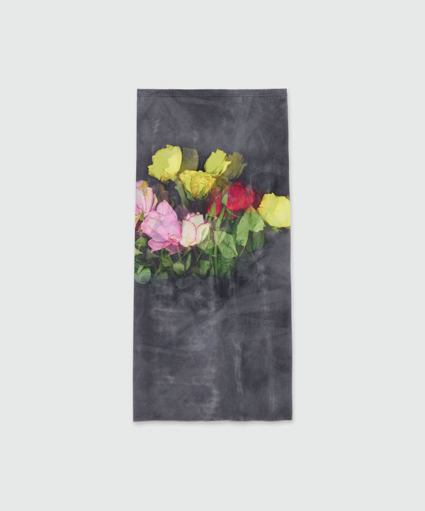 Black tulle midi skirt with "Roses bouquet" print