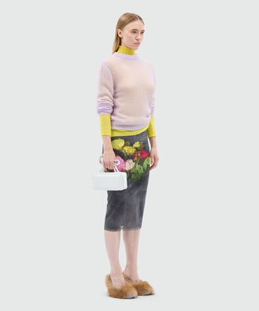 Black tulle midi skirt with "Roses bouquet" print