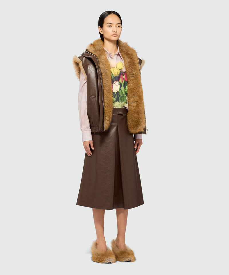 Brown hammered faux leather midi skirt 30 Women 