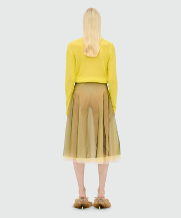 Black tulle midi skirt with chromatic layering