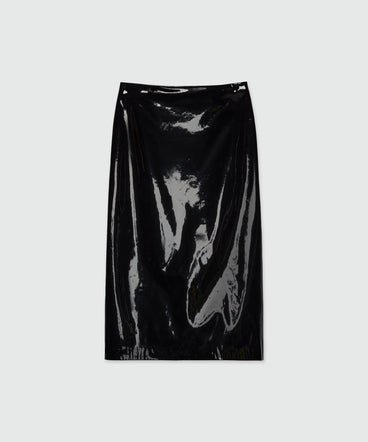 Black vinyl midi skirt