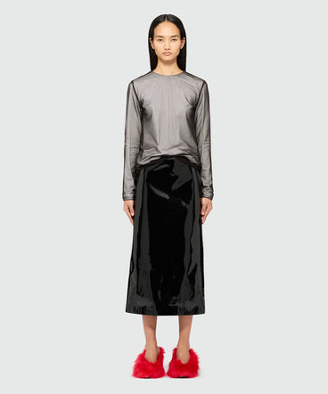 Black vinyl midi skirt