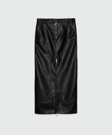 Long black skirt in hammered faux leather