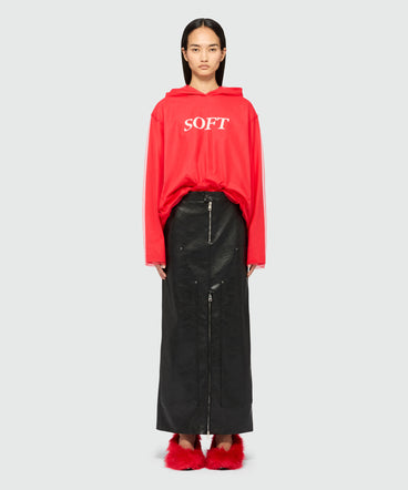 Long black skirt in hammered faux leather